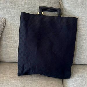 VINTAGE AUTHENTIC GUCCI GG BLACK FABRIC TOTE PURSE